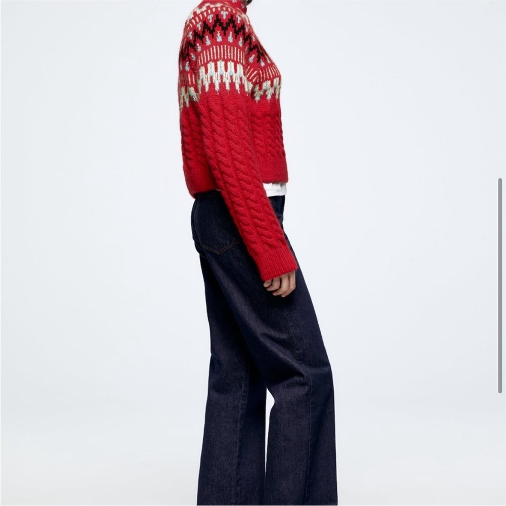 ZARA CABLE KNIT WOOL BLEND JACQUARD SWEATER - Picture 6 of 10